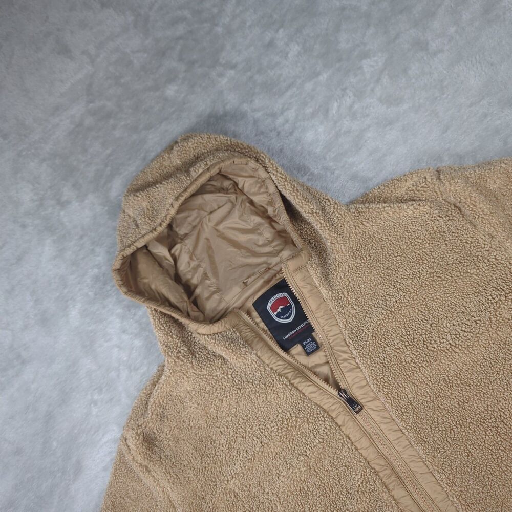 1 Madison Expedition Faux Shearling Fleece Full Zip Hoodie Jacket 2X Tan